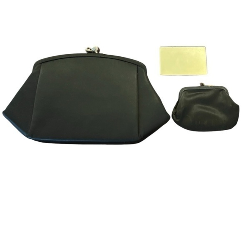 L&M SPOTLIGHT Vintage Small Black Satin & Crystal Purse w/ Mirror & Pouch